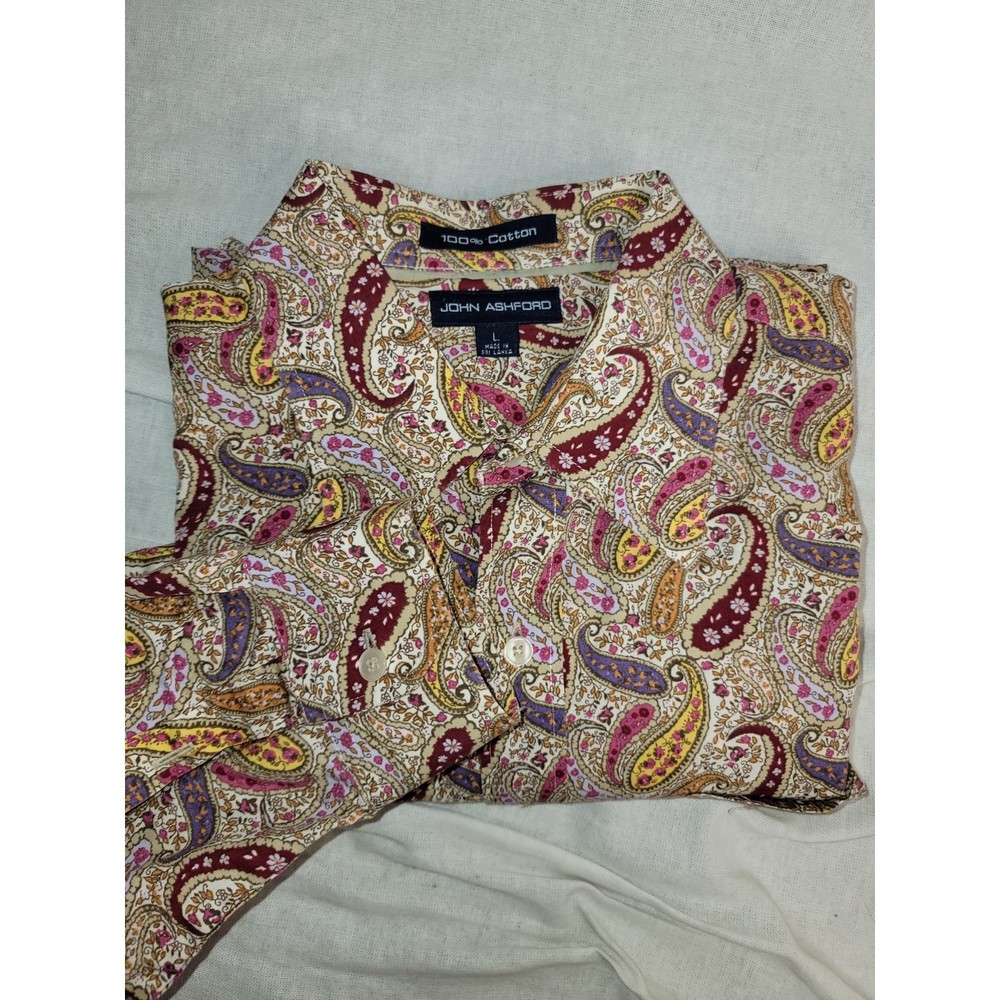 John Ashford Paisley Pink/purple/red/ Yellow Cotton L Shirt
